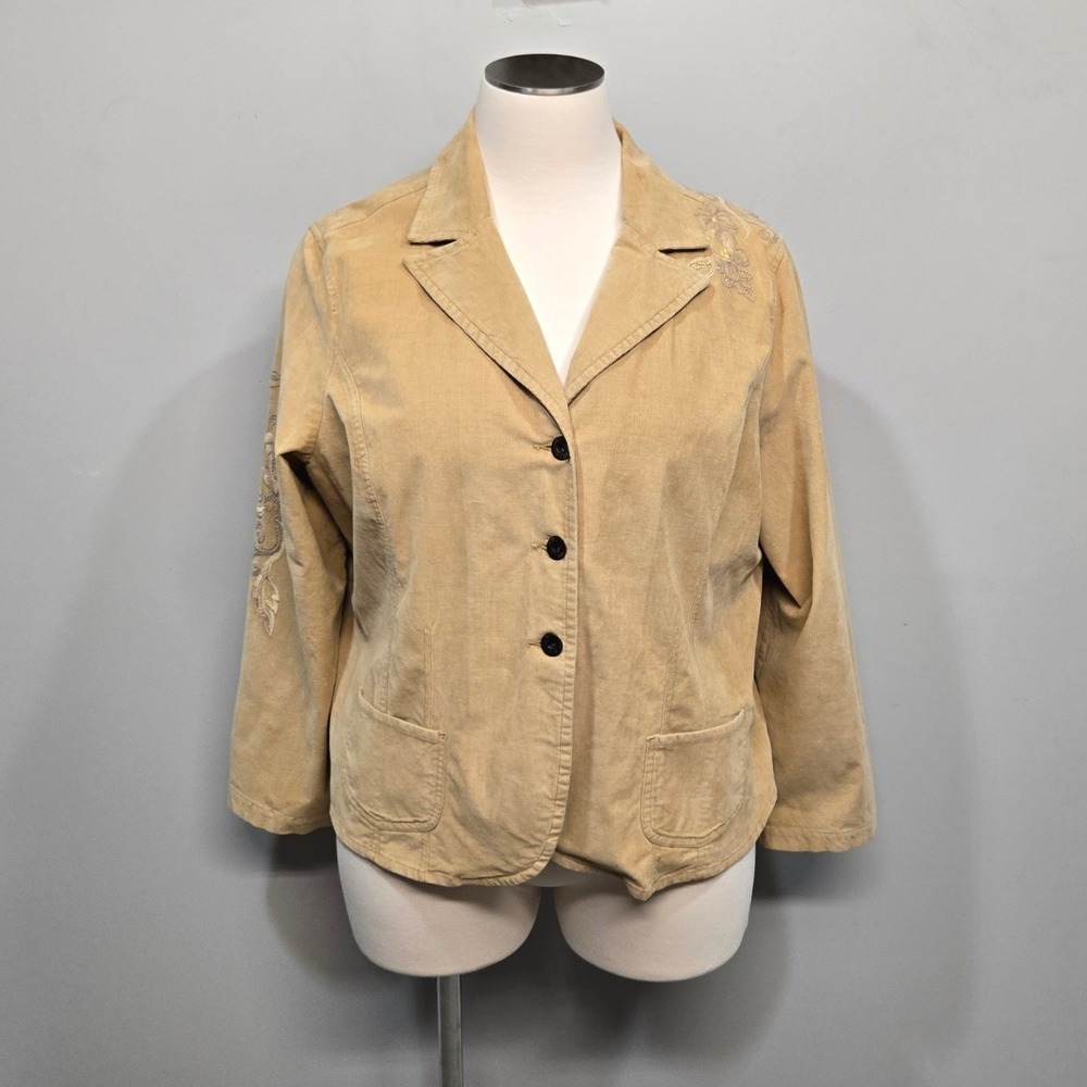 Vintage Y2K Embroidered Corduroy Blazer Plus Size 26 Boho Cottagecore Romantic